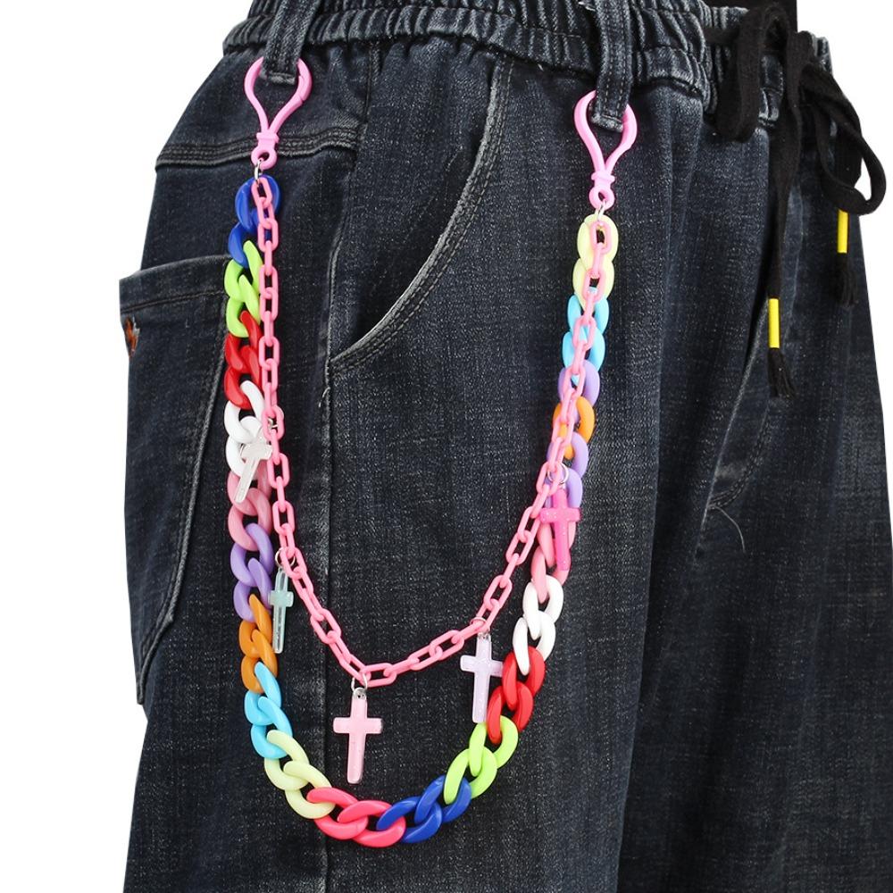 Double Layer Star Belt Chain Acrylic Cross Pants Chain Resin Heart Waist Chain Jeans Decor