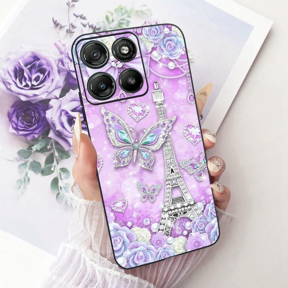 Etui do Motorola Moto G17 Power G15 Power MotoG15 Miękki Czarny Silikonowy Pokrowiec Malowanie Kwiatowe Motyl Smok Kot Funda