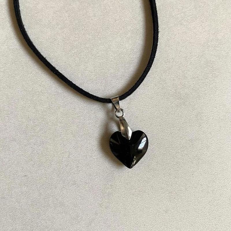 Modische Kristall-Herz-Anhänger-Halskette für Damen Heiße Mädchen Schwarze Lederseil-Choker-Halsketten Süßer Cooler Y2k Schmuck