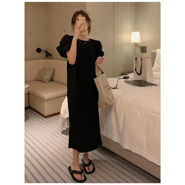Bubble Sleeve Dress Women's Summer New Design Sense Niche Skinny Cover Meat Celebrity Temperament Long Skirt