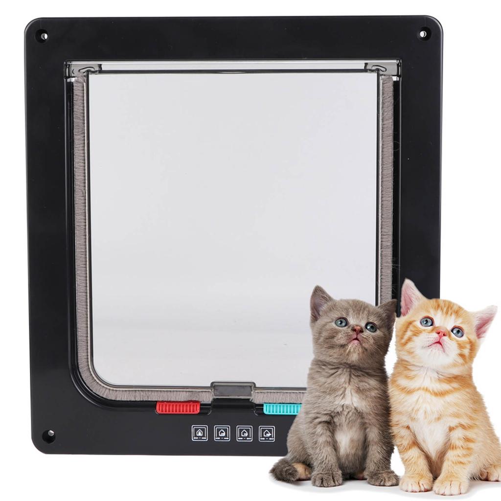 ABS Acrylic Pet Cats Screen Door Window Lockable Waterproof Medium Cat Flap (black)
