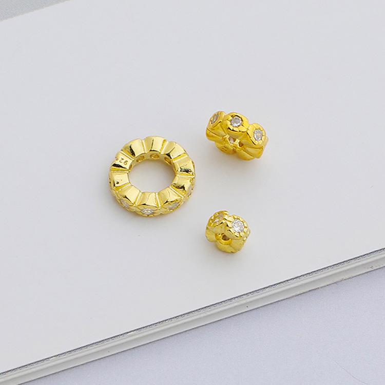 S925 Silver Wheel-Shaped Zircon Spacer Beads for DIY Necklace & Jewelry Making