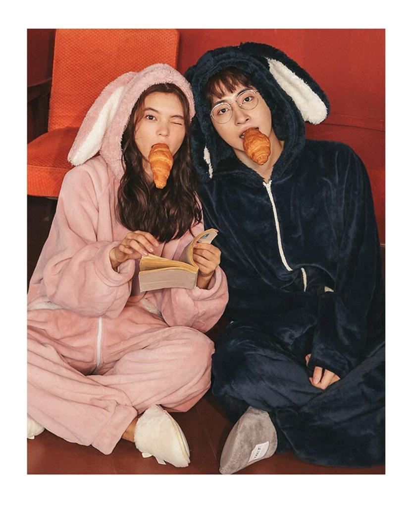 Matching Couple Winter Fluffy Rabbit Flannel Kigurumi Pajamas for Women and Korean Wedding Gift [WJ-SISI] Pajamas, Loungewear, Design, All-in-One Men,