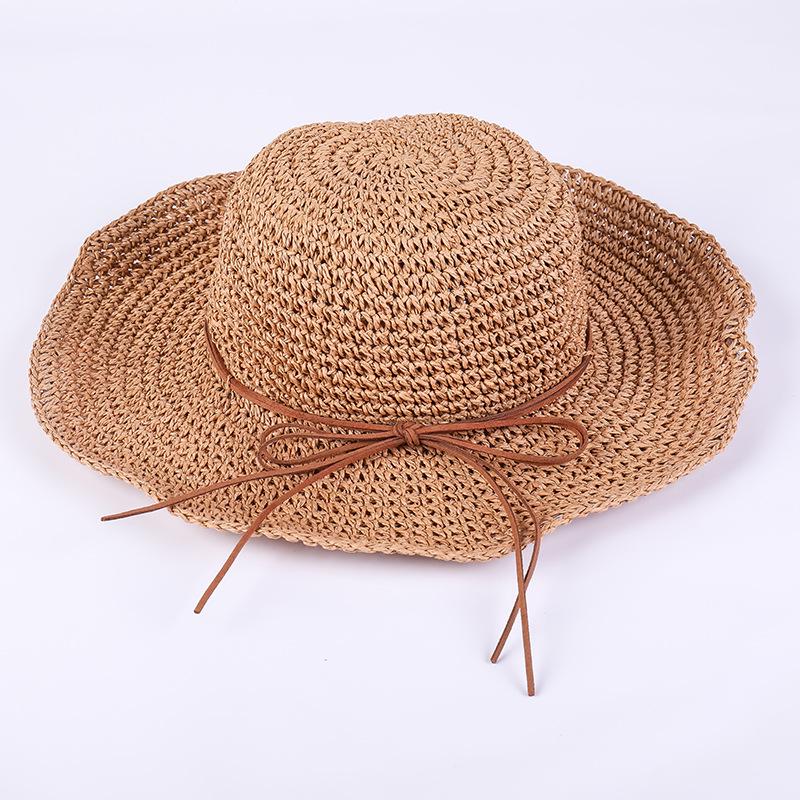 Foldable handmade large edge straw hat women's summer versatile small fresh seaside beach summer sun protection hat
