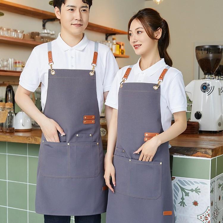 Waterproof and Oil-Resistant Women s Kitchen Apron with Logo Print Z09/Canvas/Apricot