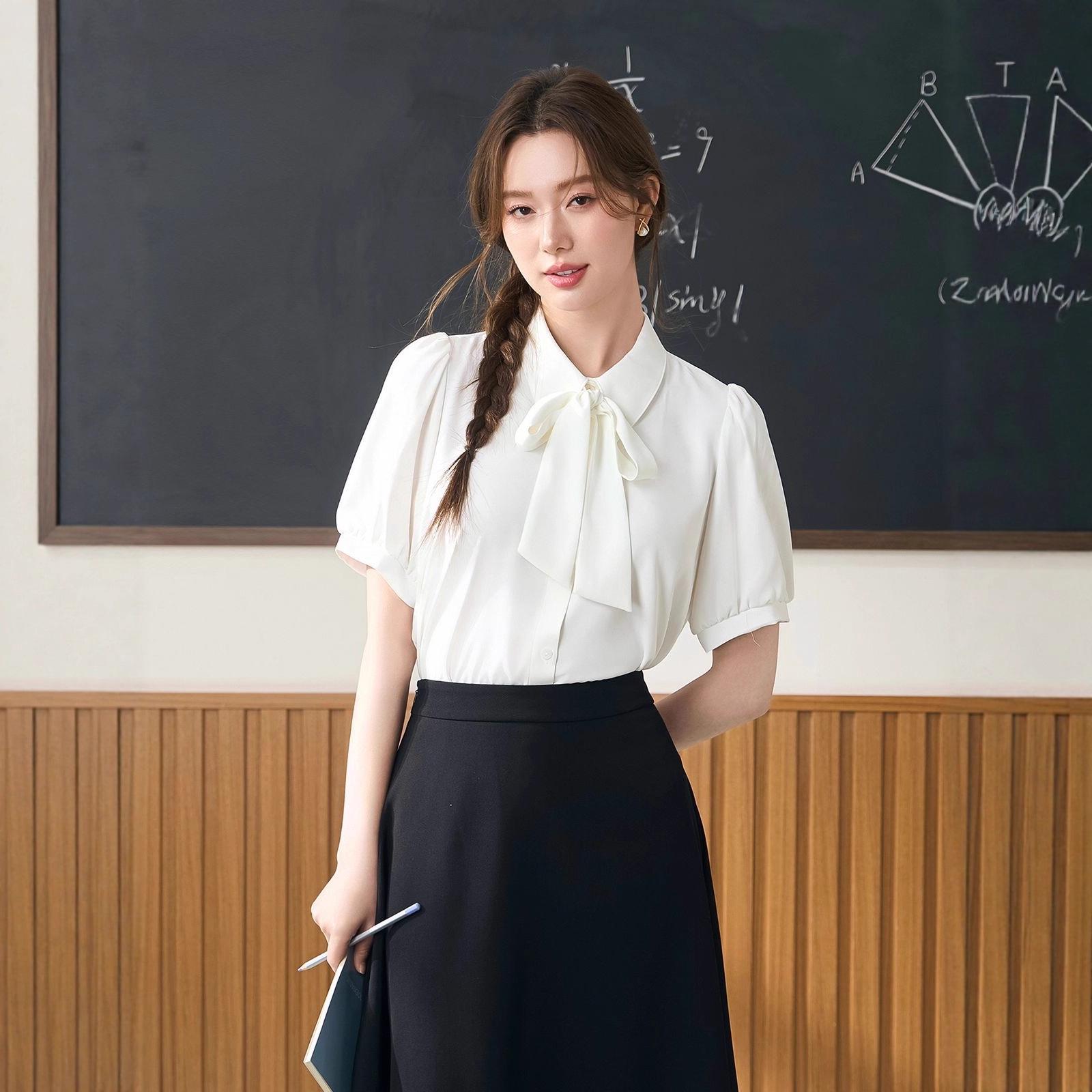 Women s Chiffon Short-Sleeve Formal Shirt - Elegant, Professional, Summer Top XL