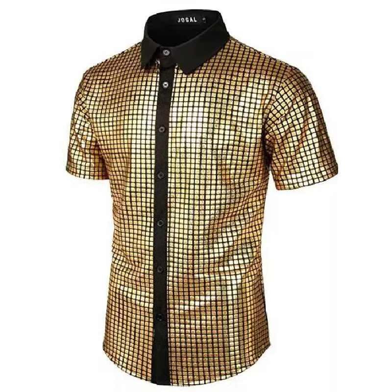 Camisa de Vestir Retro Disco de los 70 para Hombre con Tejido de Poliéster para Cosplay y Ropa de Fiesta