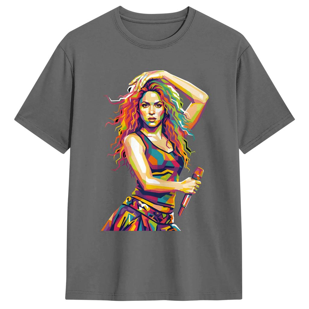 Fan Art Shakiras In Pop Art Style TShirt Beach Harajuku TShirts Cotton Breathable Plus Size Tees Short Sleeve Awesome Tshirt