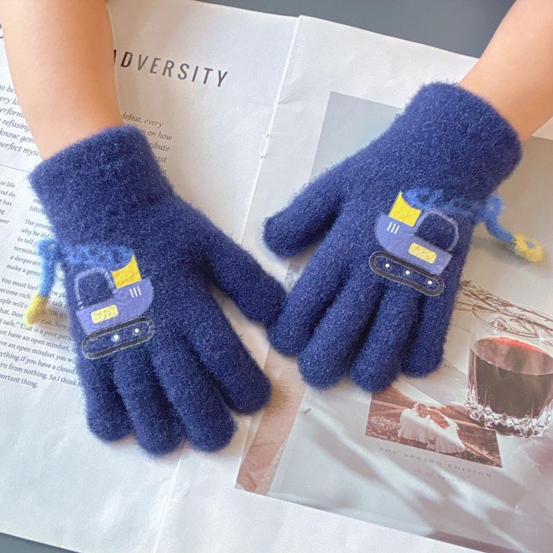 Children's Cute Excavator Winter Gloves - Ages 3-6, Five-Finger Design for Cold Protection