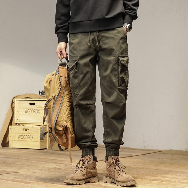 Mens High-Quality Thickened Cotton Work Pants with Multi-Pockets and Cuffed Design for Spring and Autumn