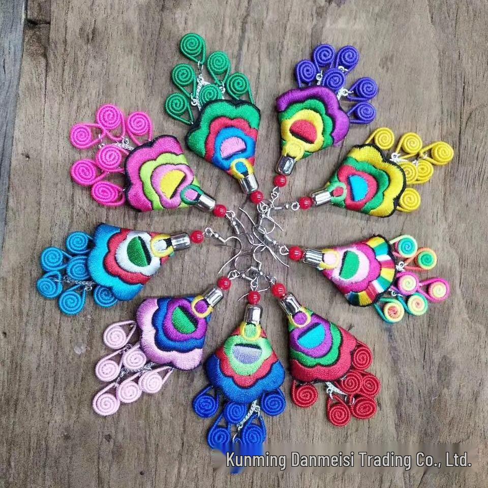 

Colorful Flower Thread Earrings - Ethnic Retro Style