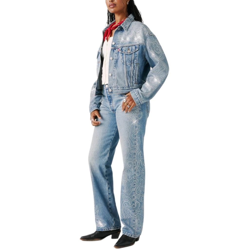 Levis X Beyoncé Collaboration Paisley Rhinestone Pattern Loose Denim Jacket Women Jackets A9456-0005