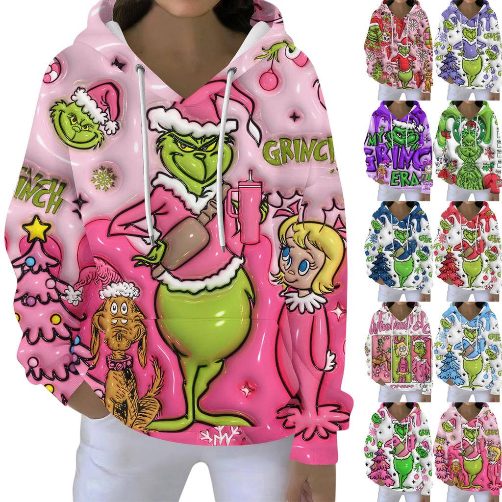 Christmas Hoodies For Women Funny Cute Printed Holiday Sweatshirt Winter Oversized Pullover Tops