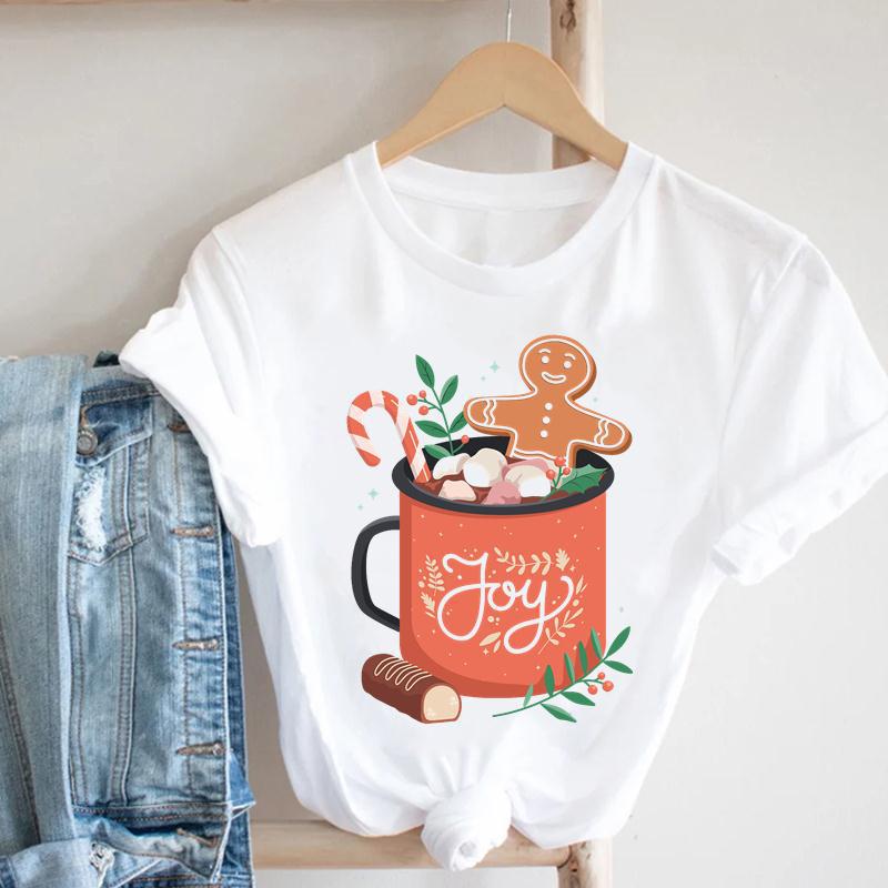 

Womens Fashion Merry Christmas Half Sleeve Tshirt Cute Wide Casual Aesthetic Short Sleeve Tee for Holiday Theme Occasions S
