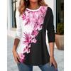 Spring and Autumn Round Neck 3D Color Block Floral Printed Top Fashionable Casual Long Sleeved Women's T-shirts
