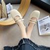 Fashion CRLAYDK Mules for Women Flats Leather Buckle Strip Slip On Ladies Square Toe Backless Loafers Ladies Dress Comfortable Shoes