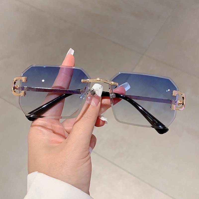Luxury Brand Designer Vintage Rimless Square Sunglasses Women For Men Pink Sun Glasses Trend Punk Popular Metal Shades Uv400