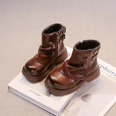 2024 Kinder Mode Laarzen voor Meisjes Winter Nieuwe Mode Britse Stijl Zachte Zool Antislip Veelzijdig Trendy Lederen Schoenen
