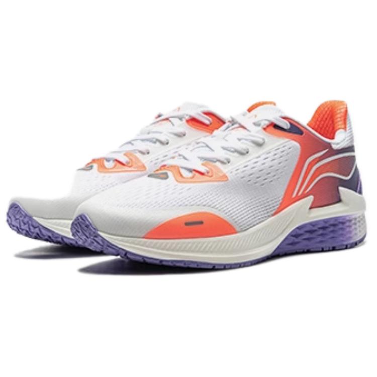 New LiNing Cushioning, Wear Resistant Low Top Sprint Running Shoes Women's White Orange ARMT030-5