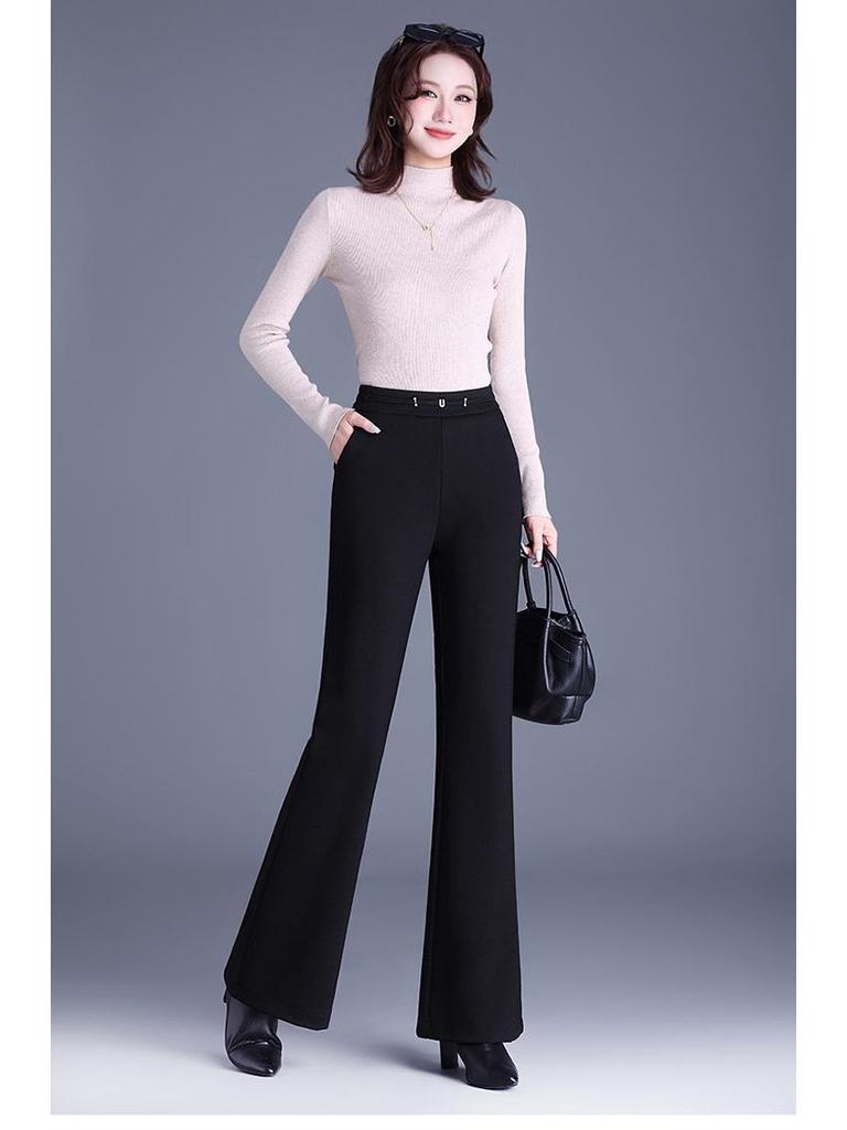 2025 Winter High-End Damen Koreanischer Stil High-Waist Seiden-Baumwoll-Schlankmachende Micro-Flare-Hose