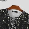 INCERUN Men Sleeveless Print Bandage Lace-up Casual Basic Tank Tops