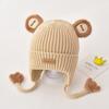 Zimní čepice na ochranu uší Teplá Hrubá Pletená Roztomilý Medvídek Dětská Proti chladu Bavlněná Podšívka Šněrování Kojenecká Batolecí Čepice Beanie