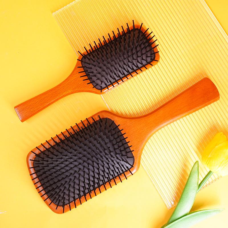 Scalp Massage with High Elasticity Air Cushion Comb, Beech Wood Straight Hair Shape, Airbag Comb