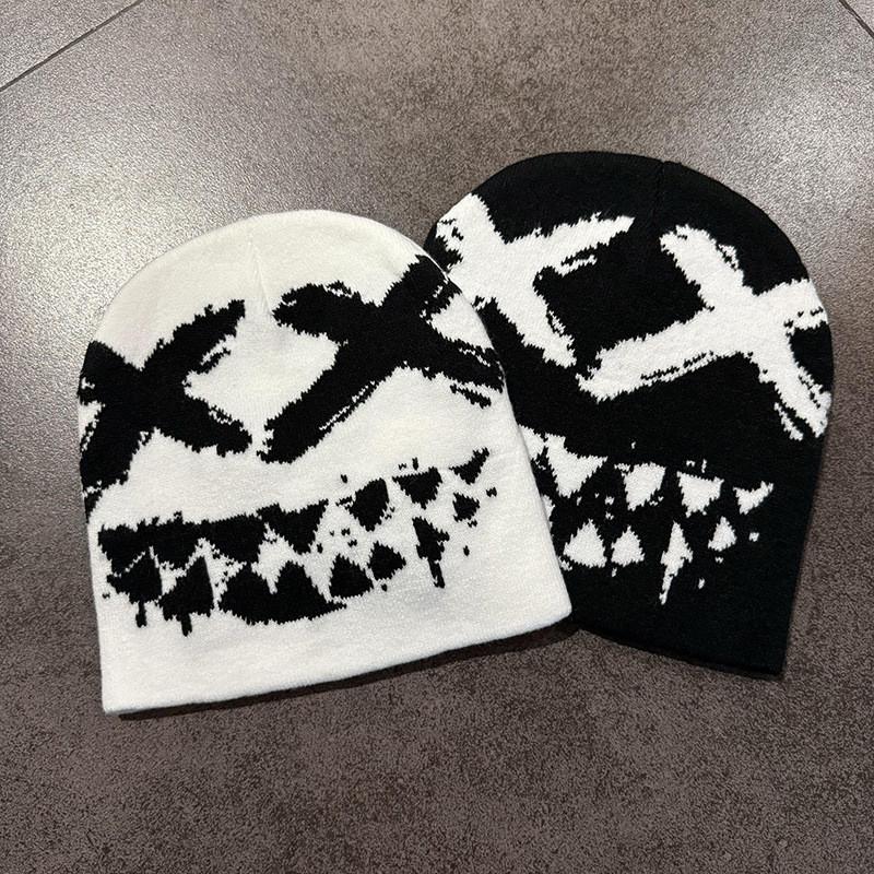 Halloween Knit Beanie With Funny Ghost Teeth Pattern For Cosplay And Party Costumes