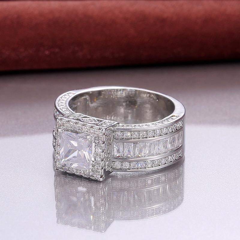 Sterling  Princess Cut Cubic Zirconia Rings for Women Luxury Wedding Party Accessories Fashion Jewelry Gifts