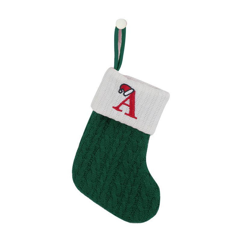 1 Stück Monogramm Gestrickte Socken Grün A-Z Buchstabe Hängende Weihnachtsstrümpfe Kamin Weihnachtsbaum Hängend Party Dekoration