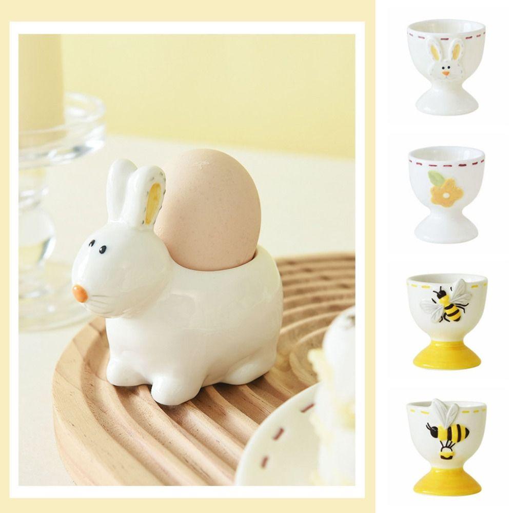 Ceramic Cartoon Egg Cup Rabbit Bee Steamed Egg Cup Funny Egg Holder  Kitchen Display