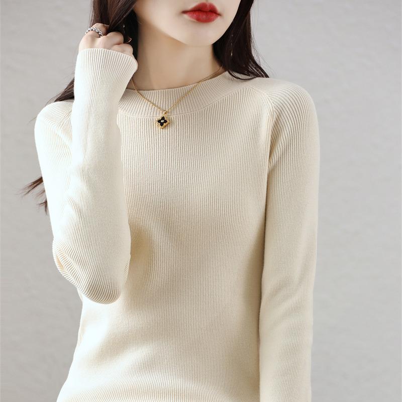 

Модный женский свитер с круглым вырезом, однотонный, с длинными рукавами, облегающий, с вставками на плечах, вязаный свитер на осень и зиму XL бежевый