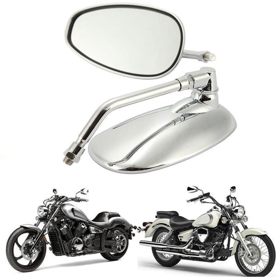 1 Pair Chrome Aluminum Left+Right Oval Motorcycle ATV Side 10mm Rearview Mirror