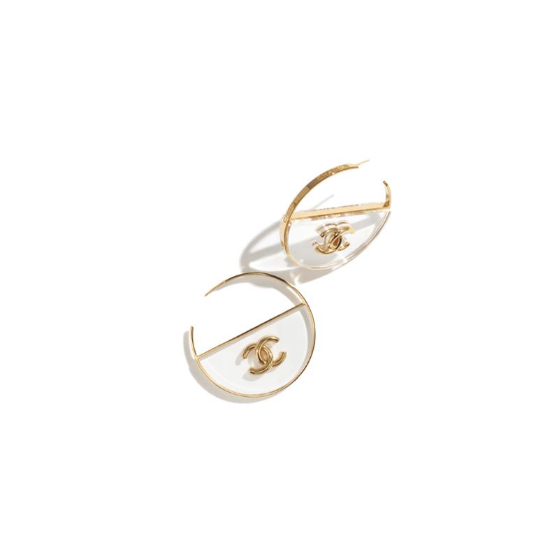 

CHANEL [23 spring and summer new products] 23S round double C embedded with transparent resin round earrings, women s style, gold/transparent золотий