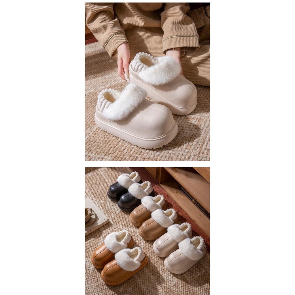 Thick Soled, Height Increasing, Removable and Washable Cotton Slippers for Women In Autumn and Winter, Velvet Waterproof Cotton Shoes for Women