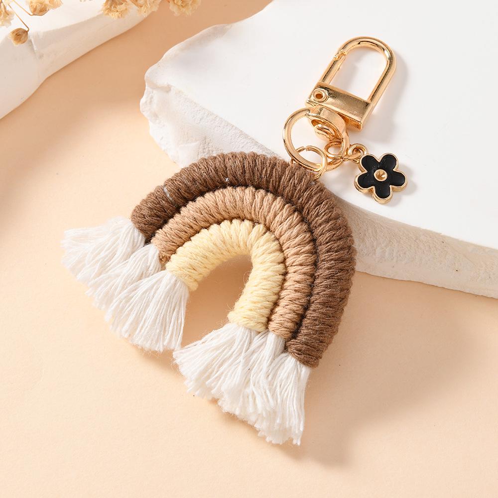 Hand-Woven Rainbow Keychain Pendant Charm