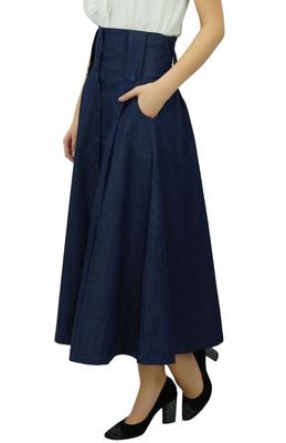 Džínová sukně s vysokým pasem do půli lýtek Dlouhá sukně typu Boho Retro Boho sukně