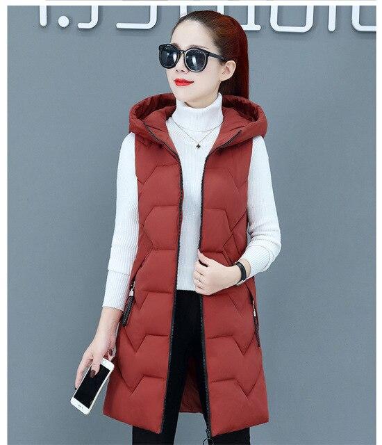 Frauen Herbst Winter Midi Mit Kapuze Ärmellose Weste Mantel Outwear Mantel Übergroße Puffer Jacke Baumwolle Gefütterte Parkas Weste 7 Farbe