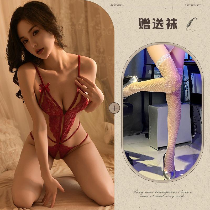 Sexy lingerie pure flirting sexy lace seduction onesie hot hollow open uniform women's pajamas