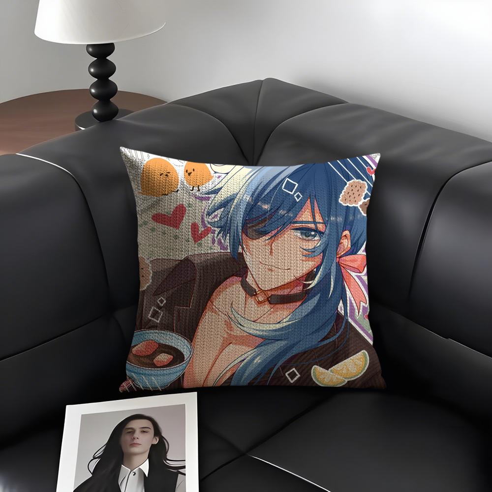 Kaeya Cute Genshin Impact Cushion Cover Natural Linen Organic Fabric Double-Sided Printing Sofa Home Decor Gift Pillow Case
