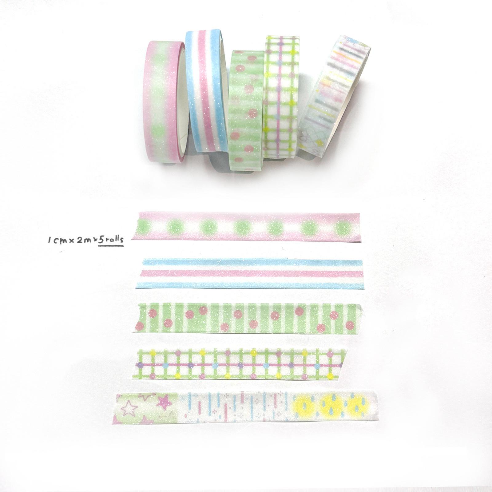 

5 rolls one Pack Sparkling Washi Tapes Decorative Packing Tape Back to School Accessories Supplies