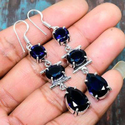 London Blue Topaz Gemstone 925 Sterling Silver Handmade Jewelry Earring For Christmas