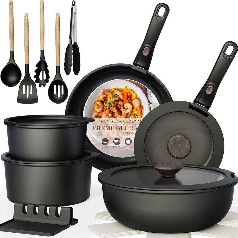 Multi-Functional Ceramic Non-Stick Cookware Set: Detachable Wok, Frying Pan, and Soup Pot
