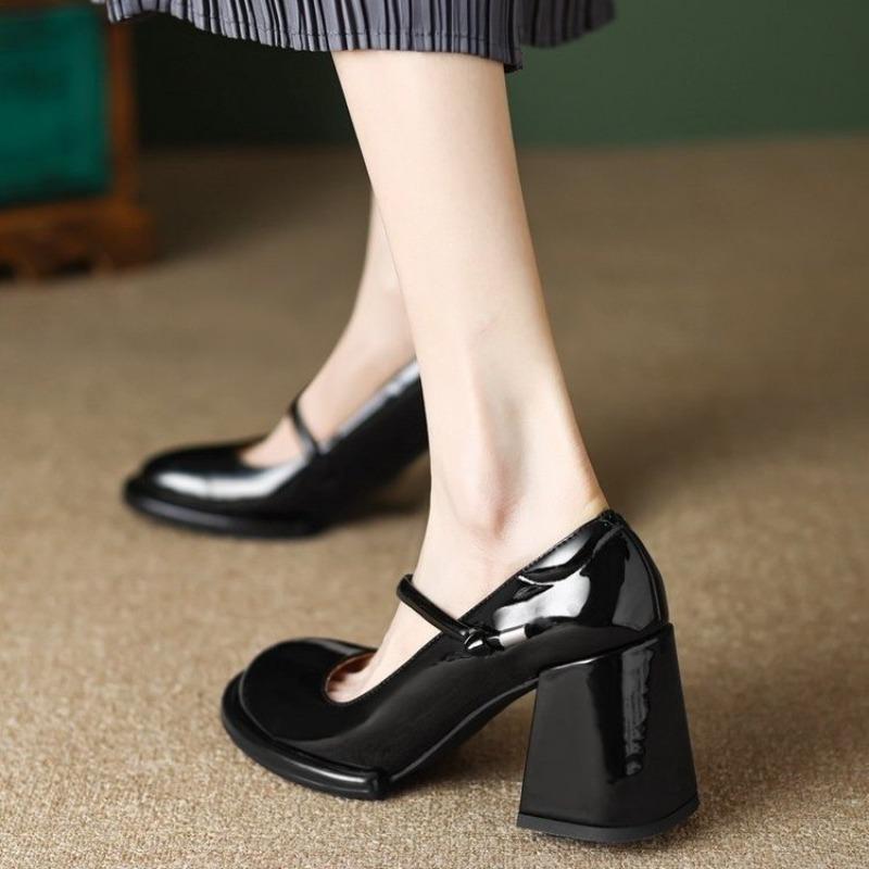 Móda Nové Dámské Boty Mary Janes Vintage Kulatá Špička Lodičky Vysoké Podpatky Šaty Černé Mělké Platformové Kožené Boty