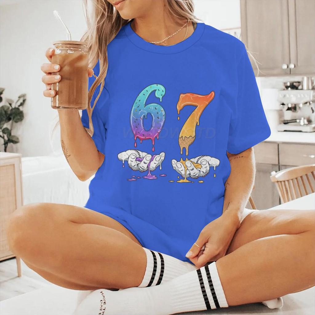 6 7 Number Print Tshirt for Unisex Women Funny 6 7 Memes Drip Fashion Casual Tops Streetwear Six Seven Womens Unisexs Clothing