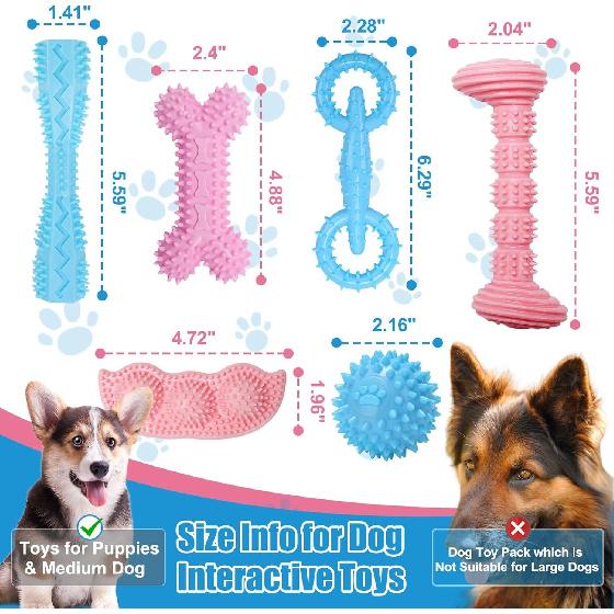 6PCS Puppy Chew Toys for Teething, Interactive Pink Blue Small Dog Enrichment Toys for Small Medium Dogs Soft Rubber Puppy Teething Toys Dog Toy Pack