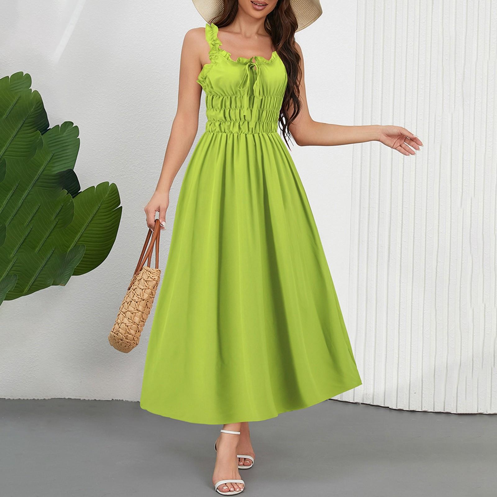 

Женское повседневное однотонное платье с застежкой на талию и V-образным вырезом L зелёный