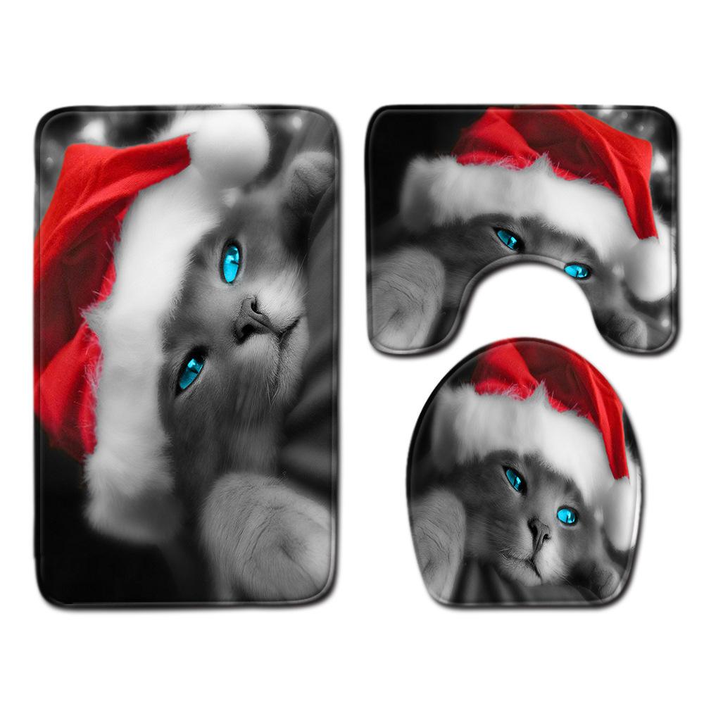 Christmas Bathroom Floor Mat Toilet Three-Piece Set