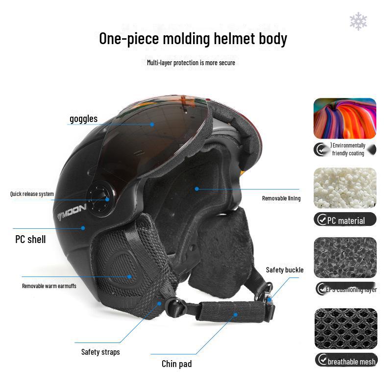 Moon Ski Helmet with Goggles: Unisex One-Piece Protective Gear for Safety on the Slopes