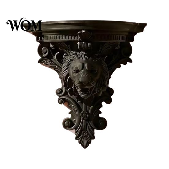 French Style Wall Shelf Shelf, Matte Black Texture Decorative Stand, Retro Lion Embossed Mounted Thickened One-Piece Structure Display Rack